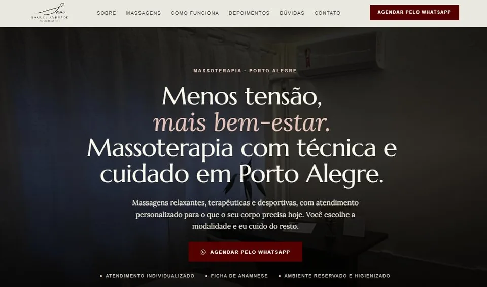 Print do site Sam Massoterapeuta